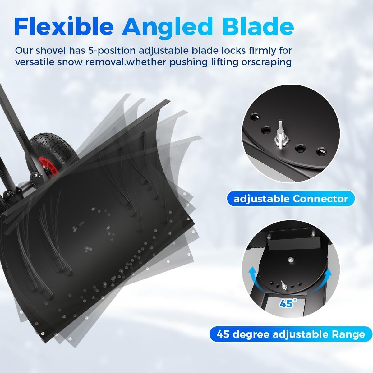 Garvee 29"W X 20"H Snow Pusher Shovel with Wheels,Heavy Duty Steel Snow Shovel with Wheels,Angled Blade Efficient Snow Removal With5-Position Angled Blade & Adjustable Handle for Doorway, Sidewalk