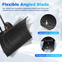 Garvee 29"W X 20"H Snow Pusher Shovel with Wheels,Heavy Duty Steel Snow Shovel with Wheels,Angled Blade Efficient Snow Removal With5-Position Angled Blade & Adjustable Handle for Doorway, Sidewalk