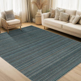 Garvee Modern Striped Rug 10x13 - Large Area Rug, Soft Low-Pile, Non-Slip, Easy to Clean, Neutral Blue, Living Room, Bedroom, Dining Room - Blue