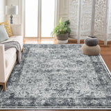 Garvee Persian Grey 5x7 Vintage Washable Area Rug - Distressed Oriental Design, Non-Slip, Polyester, Thin & Foldable, Indoor Living Room Accent - Gray