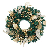 Garvee 18" Pre-Lit Christmas Wreath for Front Door, Artificial Christmas Wreath with Golden Leaves, Bows for Walls, Windows, Doors, Indoor Christmas Decoration