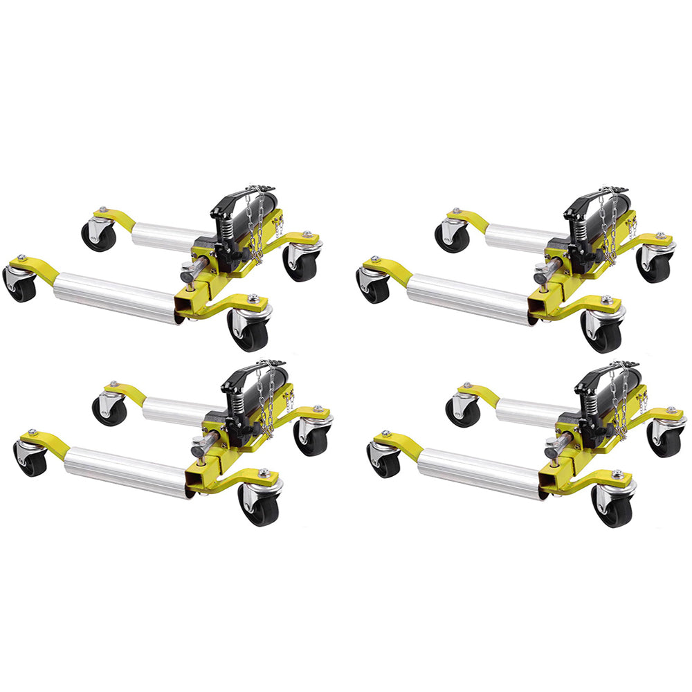 Garvee 4PCS Car Wheel Dolly with Hydraulic Tire Jack, 1500LBS Capacity, Ratcheting Foot Pedal, Stainless Steel, Adjustable for Truck RV Trailer, Yellow