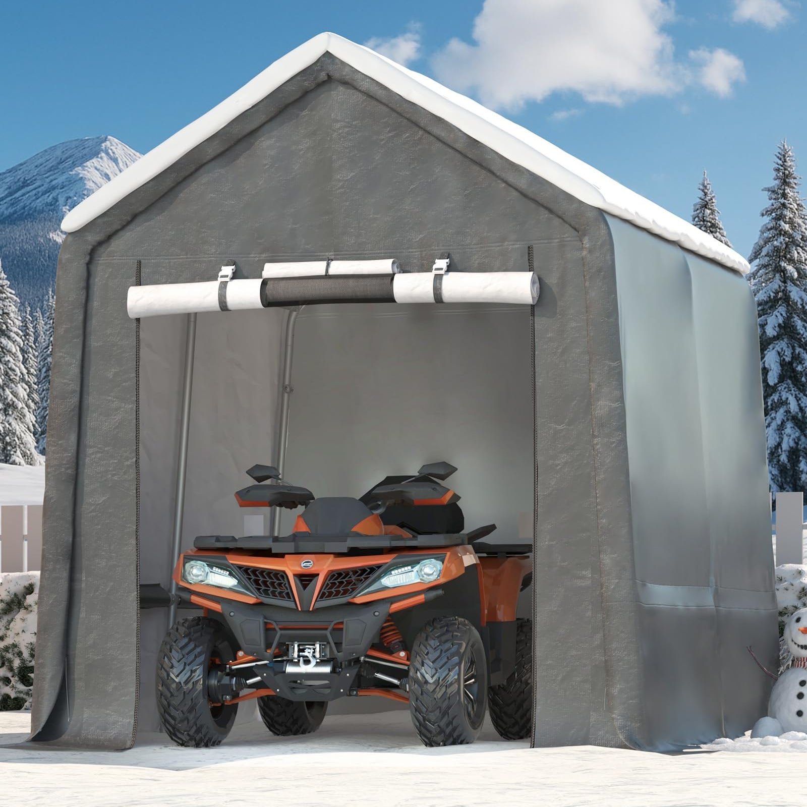 Garvee 10x10FT Gray Outdoor Portable Storage Shed with Roll-Up Door & Vent,Heavy-Duty Shelter Waterproof PE Tarp, UV-Resistant Storage Sheds for Motorcycle, Firewood, Garden and Tools, Gray