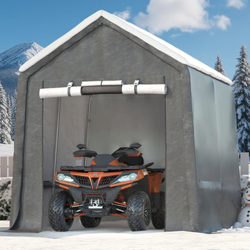 Garvee 10x10FT Gray Outdoor Portable Storage Shed with Roll-Up Door & Vent,Heavy-Duty Shelter Waterproof PE Tarp, UV-Resistant Storage Sheds for Motorcycle, Firewood, Garden and Tools, Gray