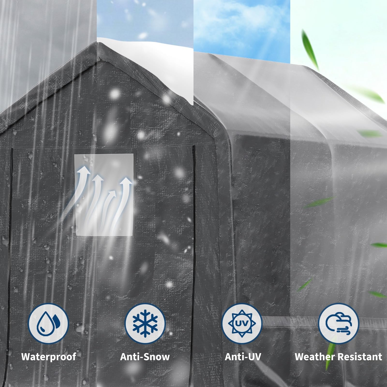 Garvee 10x10FT Gray Outdoor Portable Storage Shed with Roll-Up Door & Vent,Heavy-Duty Shelter Waterproof PE Tarp, UV-Resistant Storage Sheds for Motorcycle, Firewood, Garden and Tools, Gray