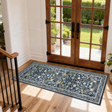 Garvee Floral Washable Runners 2x6 Non-Slip Soft Low-Pile Carpet Boho Flower Pattern Indoor Kitchen Hallway Bath - Blue