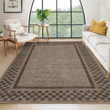 Garvee Area Rug 8x10 Washable Non Slip Checkered Low Pile Polyester TPR Backing Soft Durable Living Room Bedroom Office - Brown