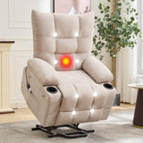 Garvee Power Lift Recliner Chair for Elderly, Oversized Standing Chair Recliner with Massage & Heat, Soft Padded Upholstery, Side Pocket & Cup Holders for Living Room, Bedroom, Beige - Linen | Beige