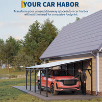 Garvee Lean-to Metal Carport 12' × 20', 240 sq.ft Wall-Mounted Car Port with 11.5° Vertical Roof, 19-Ga Steel Frame for SUV & Pickup