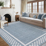 Garvee Bedroom Rug 5x7 Modern Checkered Washable Non-Slip Low Pile Polyester Soft Kid & Pet Friendly Living Room - Blue