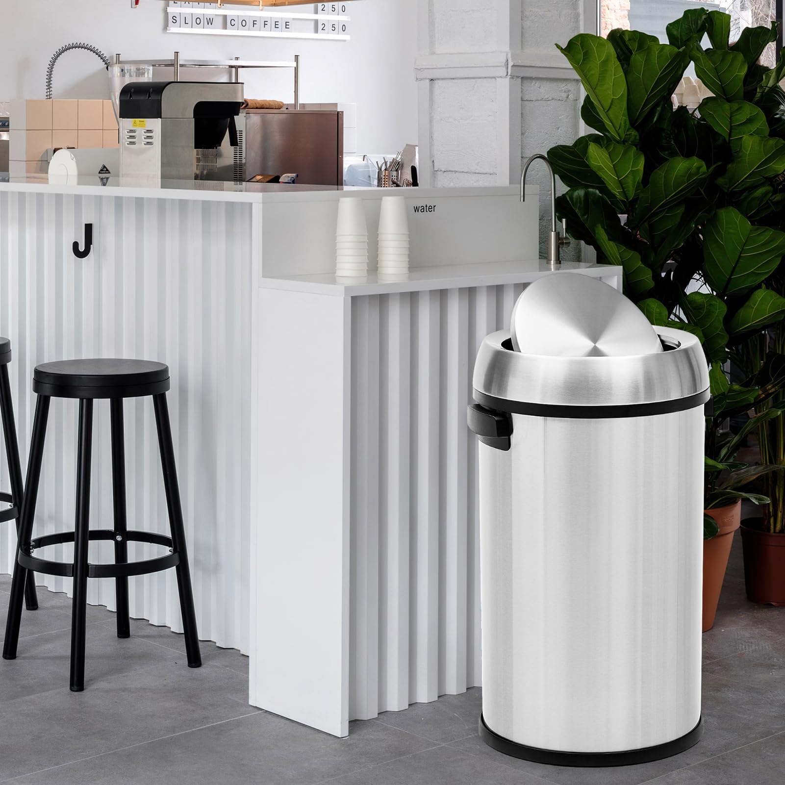 Garvee 17 Gallon Flip Top Trash Can, Commercial Grade Heavy Duty Brushed Stainless Steel Outdoor Trash Can, Large Kitchen Trash Can, Silver