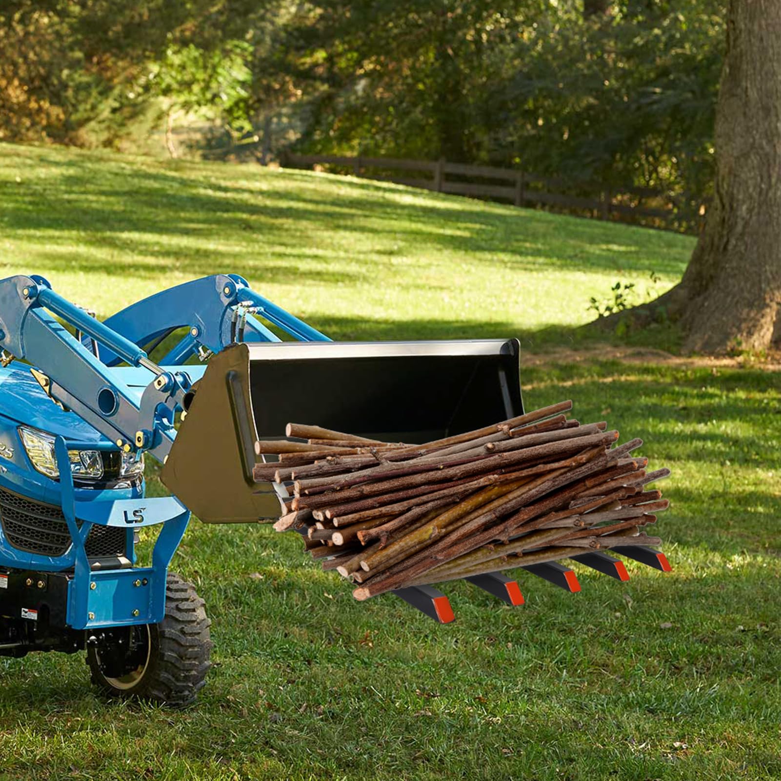 Garvee 42" Clamp-On Debris Forks for Tractor Buckets, 2500 lb 5-Tine Bucket Fork Attachment for Brush, Logs & Yard Cleanup