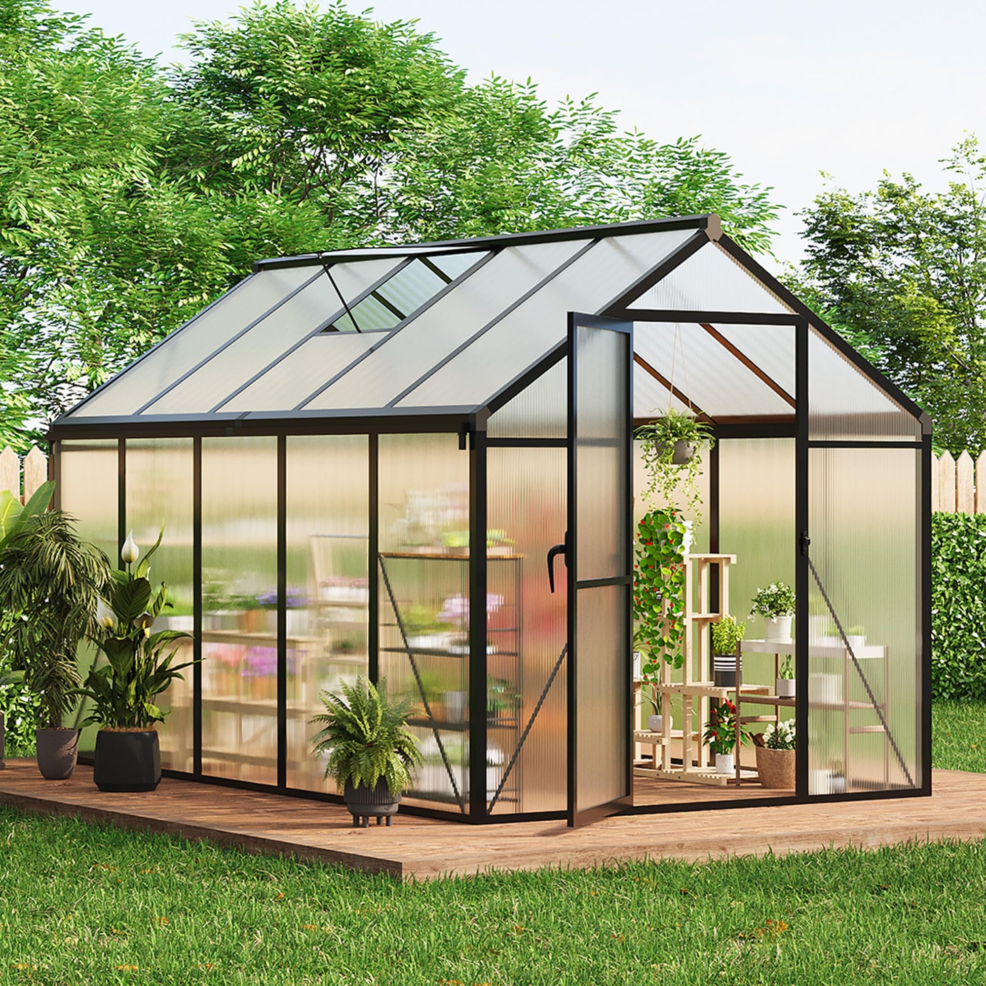 6 x 10' greenhouse with single door -black frame