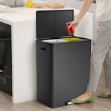 Garvee Step Dual Trash Can, 60L/16 Gallon Recycle Bins with Lid, 2 Removable Wastebusket, Step Pedal, Large Stainless Steel Double Trash Bin for Kitchen, Bathroom - Black