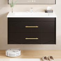 Garvee Modern 30" Floating Bathroom Vanity in Humidity-Resistant Design with Soft-Close Drawers and Gold Handles, Black