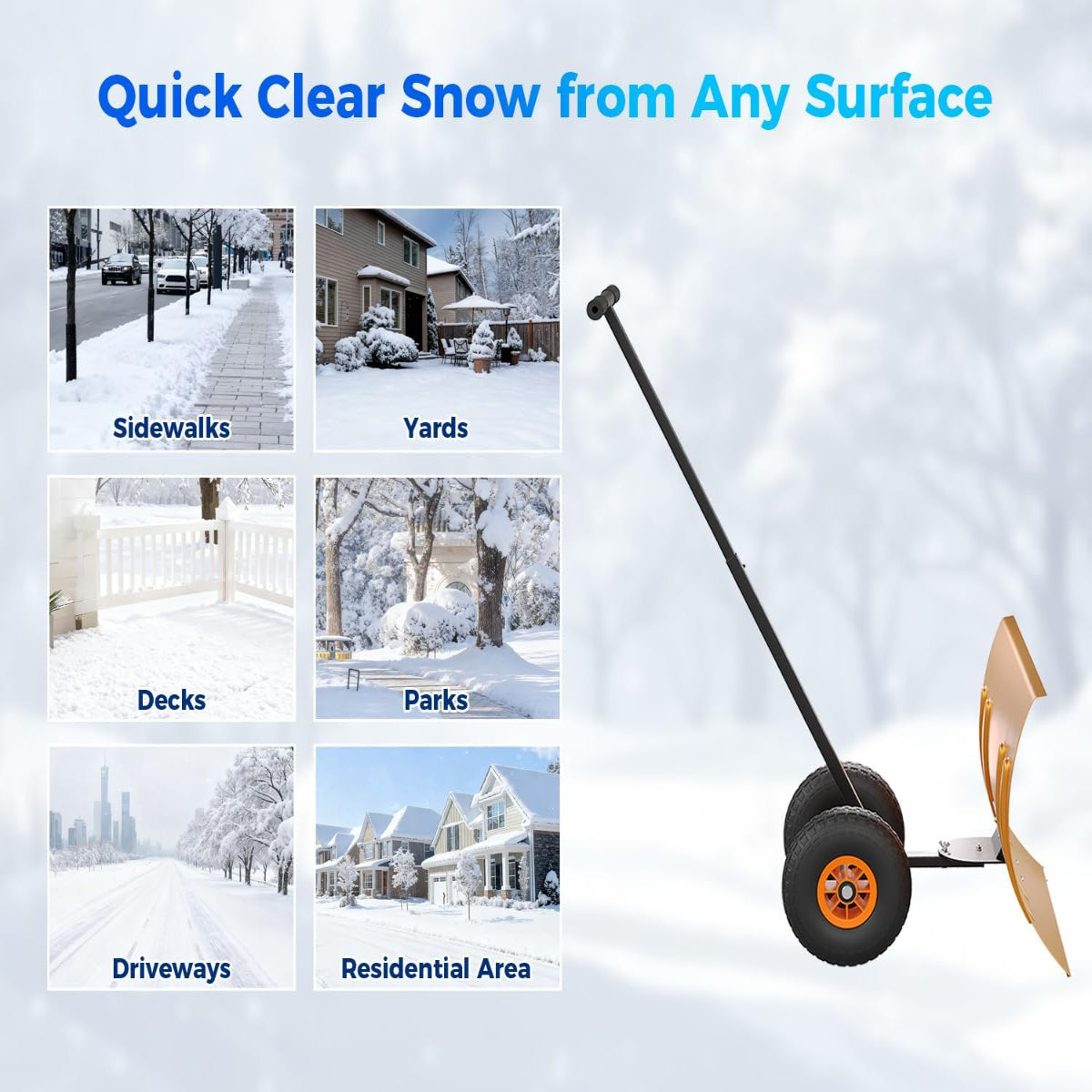 Garvee Snow Shovel with Wheels for Driveway, 20" Wide Adjustable Snow Pusher with 5-Position Angle & Height Handle, Ergonomic Back-Saving Snow Removal Tool for Sidewalks, Yards & Patios - Orange