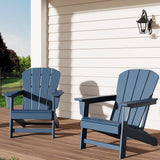 Garvee Adirondack Chair Set of 2 HDPE Plastic Oversize 380LB Weather Resistant Poly Lumber Wood Texture Navy Blue Outdoor Patio Deck Pool