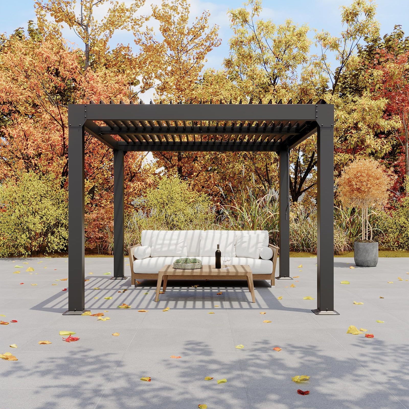 Garvee Louvered Pergola 10' x10' , Outdoor Pergola with Adjustable Louvered Roof, Reinforced Aluminum Frame, Integrated Drainage System, Hardtop Gazebo for Patio, Deck, Gray