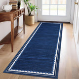 Garvee Scalloped 2x6 Runner Rug - Washable, Non-Slip, Stain Resistant - Polyester, Low Pile, Modern Border - Hallway, Bathroom, Kitchen - Navy Blue