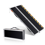 Garvee Portable Wheelchair Ramp Heavy Duty Aluminum Foldable Lightweight Safety Lock Non-Slip 600Lb Capacity Adjustable Height Cars Home Steps - Black