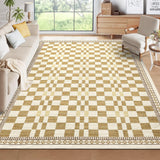 Garvee Modern Checkered Area Rug 5x7 Washable Non-Slip Ultra-Soft Polyester Low Pile Durable Backing Living Room Bedroom Kitchen Office - Yellow