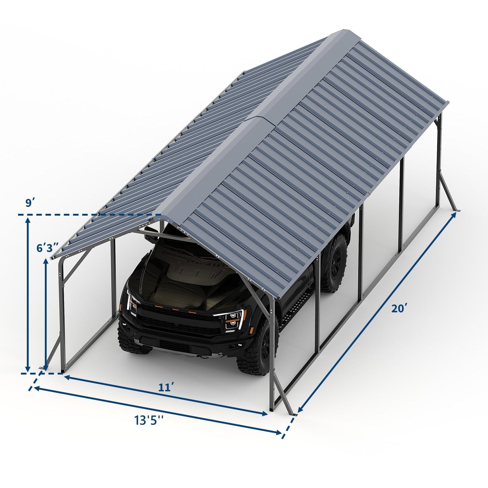 Garvee 11'x20'x9' Vertical Roof Metal Carport, Heavy Duty Steel Car Ports for All-Weather, for Full-Size Pickup Trucks, Boats, and Tractors