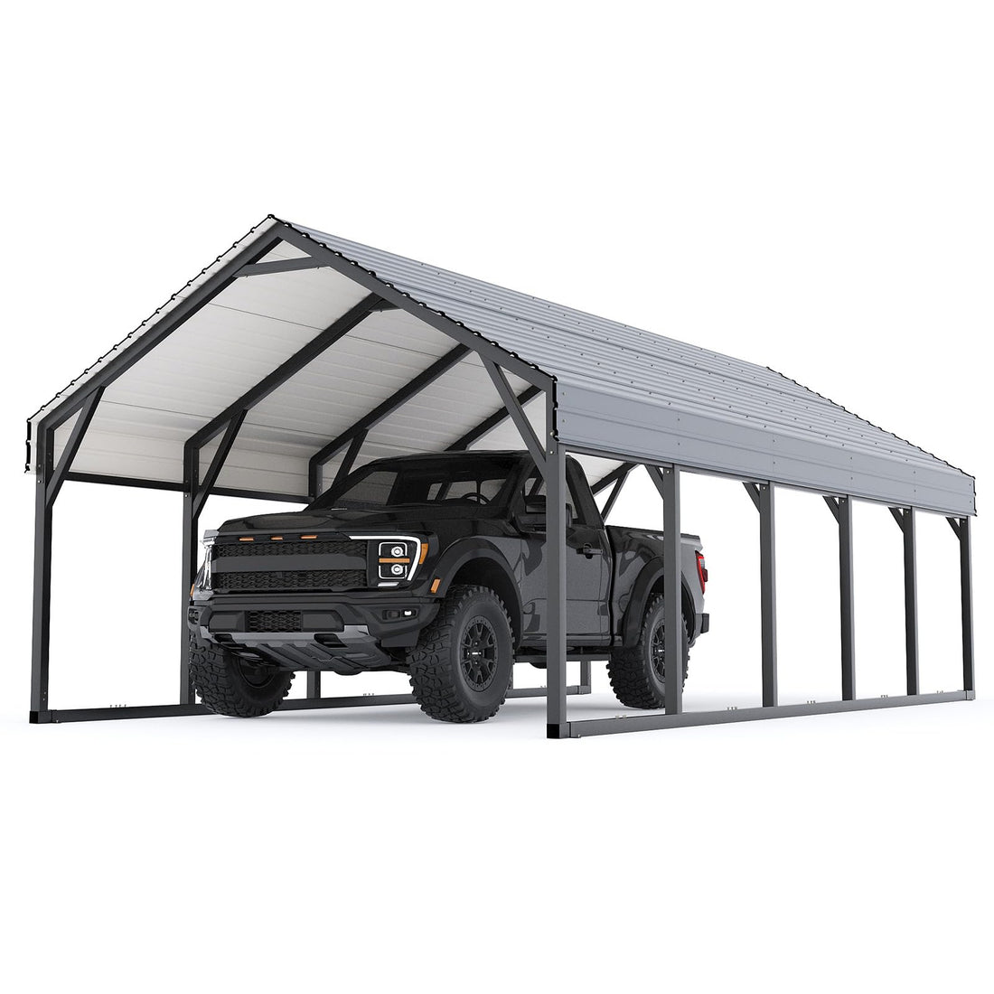 Garvee 10x15 FT Metal Carport, Reinforced Frame and Steel Roof for All-Weather Use, Permanent Shelter for Bass Boats, Full-Sized Pickup Trucks, and Tractors
