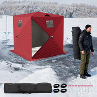 Garvee Insulated Pop-Up Ice Fishing Tent for 2-3 Persons - Portable Waterproof Oxford Winter Shelter - Quick Setup, Carry Bag, Anchors & Ropes - Red, 60×60×76.2 Inch | Winter fishing portable shelter