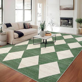 Garvee Plaid Green 8x10 Washable Checkered Rug - Non Slip, Soft Polyester - Distressed Trellis Pattern, TPR Backing - Bedroom, Living Room, Office - Green