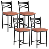 Garvee Counter Height Bar Stools Set of 4, Faux Leather Bar Chair with Back, Thick Cushion, Upholstered Bar Stools with Footrest for Kitchen Island, Counter Bar, Brown - Brown