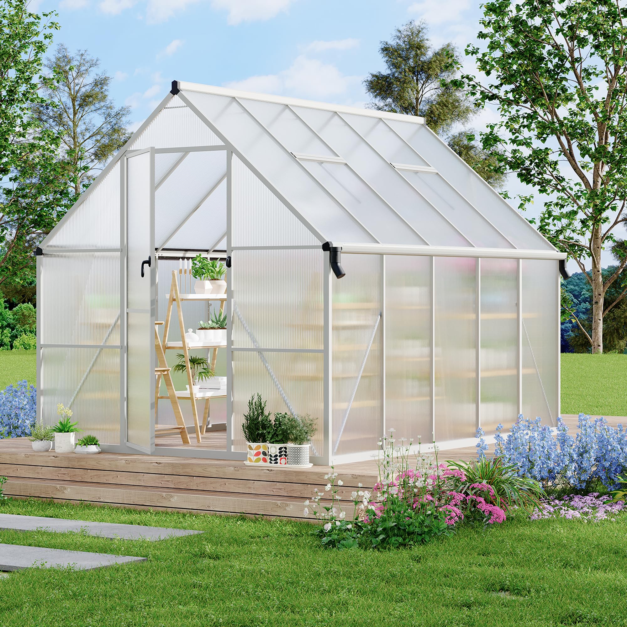 Polycarbonate Greenhouse 8x10FT with Double Swing Doors | Garvee