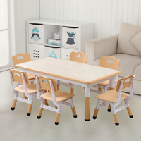 Garvee Kids 7 in 1 Table & Chairs Set in Ergonomic Design, Height Adjustable, Max 300lbs for Home & Classroom Use, Natural