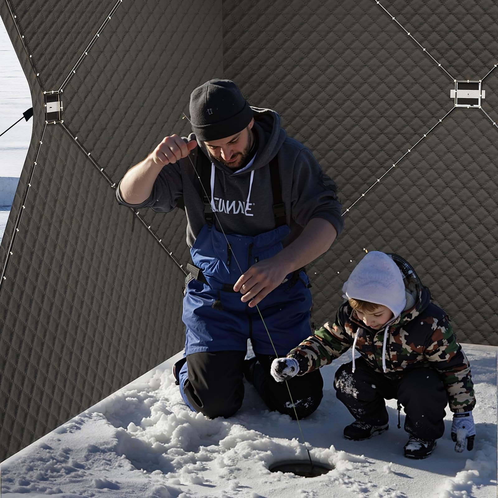 Garvee Insulated Pop-Up Ice Fishing Tent for 5-7 Persons - Spacious Hub-Style Winter Shelter - Waterproof Oxford, Quick Setup, Windproof, Anchors, Ropes, Carry Bag - Red, 141.73×70.8×77.74 Inch | Winter fishing portable shelter