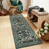 Garvee Floral Washable Runner Rug Non Slip Ultra-Thin Soft Floor Carpet Boho Flower Design Dark Green for Hallways Kitchen Laundry Bath - Dark Green