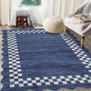 Garvee Bordered Dark Blue 9x12 Scalloped Washable Area Rug Modern Border, Stain Resistant, Ultra-Soft Polyester, Non-Slip Backing, Pet & Kid Friendly for Living Room