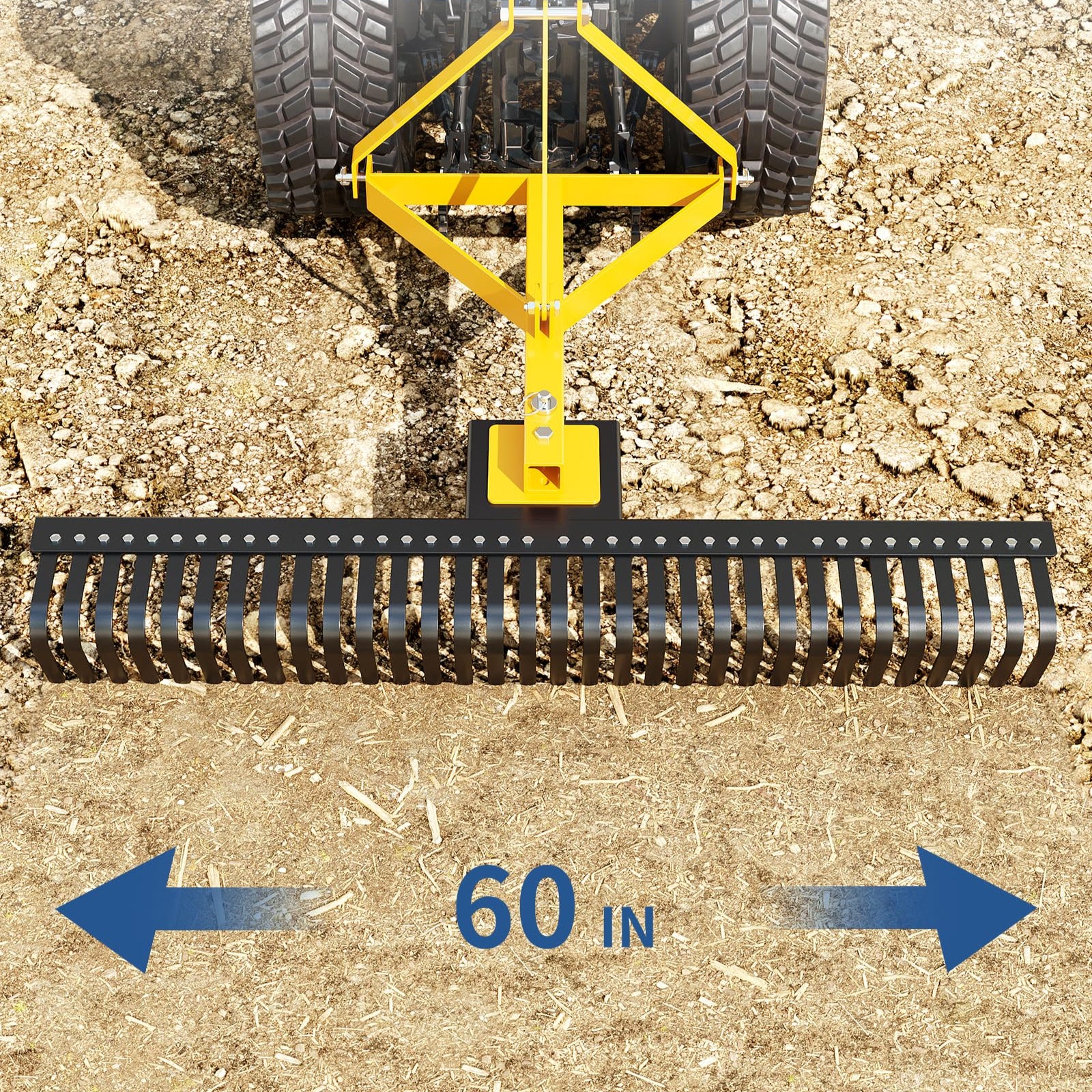 Garvee Landscape Rake for Tractor 60" Wide Coverage Hard Stainless Steel Tines 3-Point Hitch Easy Install Lawn and Garden，Rake Gravel Driveway