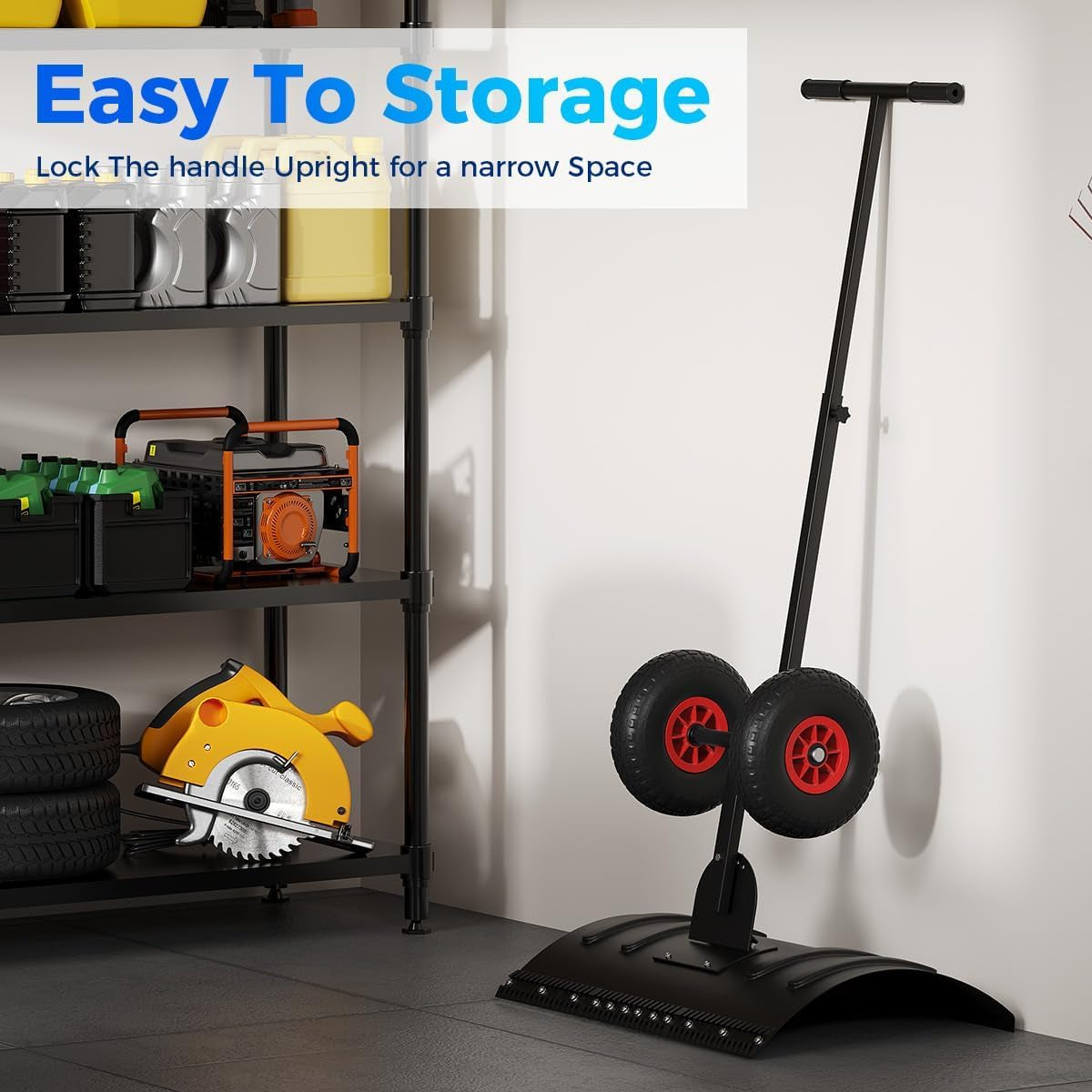 Garvee Snow Shovel with Wheels for Driveway, 20" Wide Adjustable Snow Pusher with 5-Position Angle & Height Handle, Ergonomic Back-Saving Snow Removal Tool for Sidewalks, Yards & Patios - Black