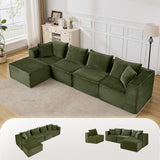 Garvee 137" Modular Sectional Sofa, Modern Cloud Sectional Couch with Deep Seat, L-Shape Boneless Couch with Chaise for Living Room Apartments, No Assembly Required (4 Seater + 1 Ottoman), Green - Corduroy | Green