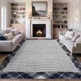 Garvee Modern Checkered Bordered Rug 10x13 - Washable, Stain Resistant - Soft Low Pile, Non-Slip - Foldable, Non Shedding - Indoor Living Room, Bedroom - Gray
