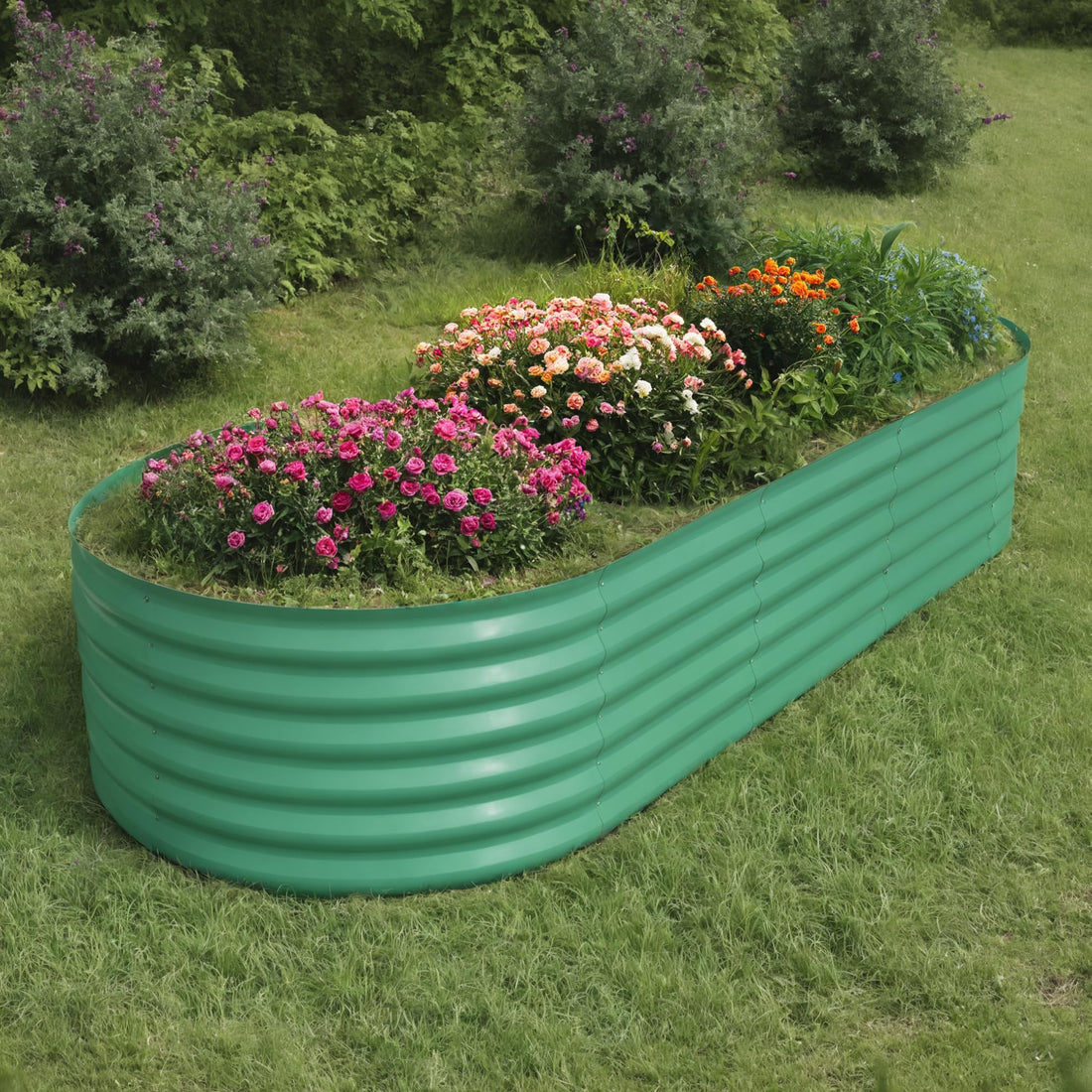 Garvee Beige Oval Galvanized Steel Raised Garden Bed Kit 10x4x1.5ft Durable Modular Metal Planter Open Bottom for Vegetables Flowers Herbs