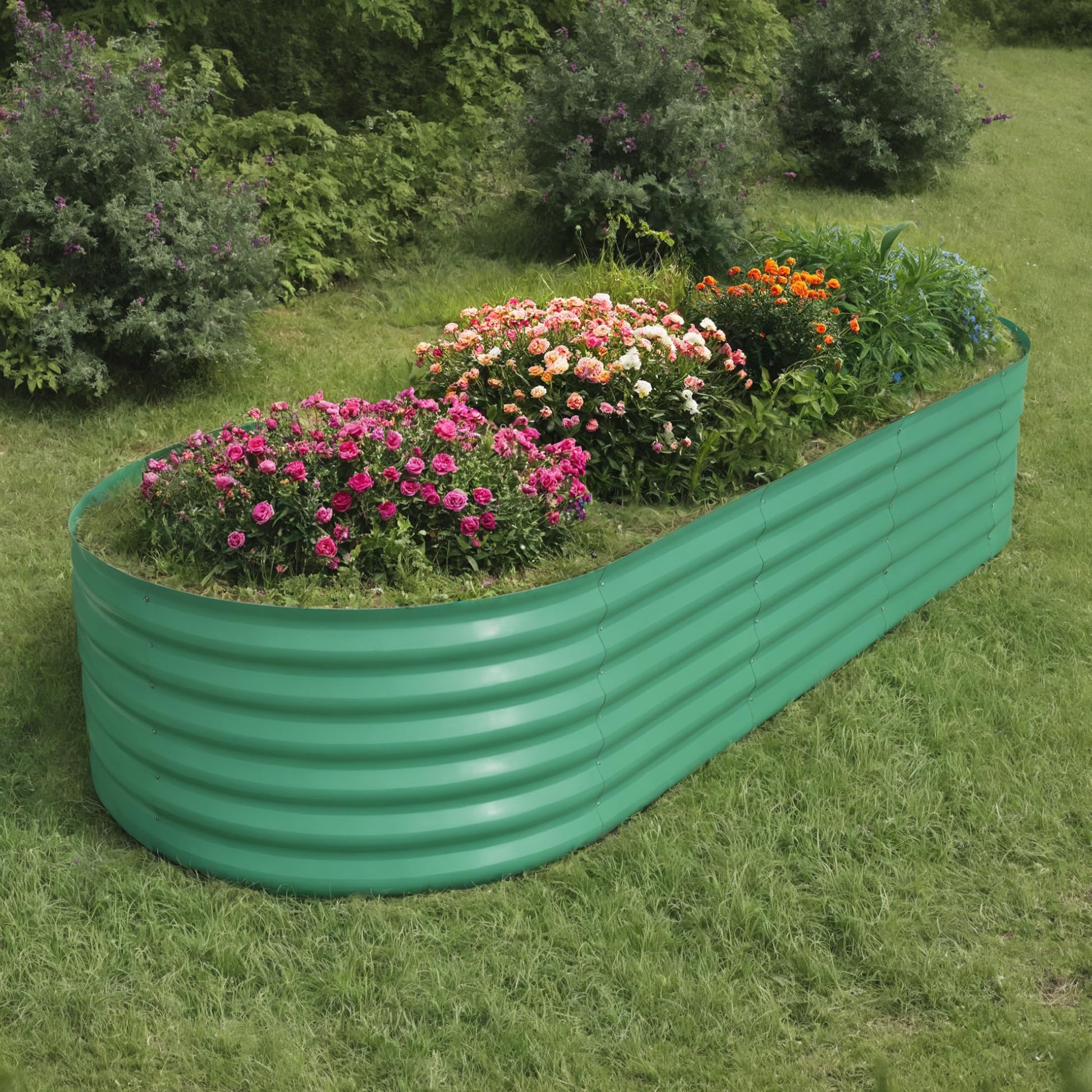 Garvee 10' X 4' X1.5' Beige Oval Galvanized Steel Raised Garden Bed Kit Durable Modular Metal Planter Open Bottom for Vegetables Flowers Herbs