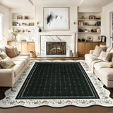 Garvee Scalloped Floral Area Rug 5x7 Low-Pile Non-Slip Polyester Stain-Resistant Machine Washable for Living Room Bedroom Nursery - Black