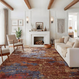 Garvee Abstract Living Room Rug 8x10 - Vibrant Color, Ultra-Soft Pearl Velvet, Machine Washable, Non-Slip, Low Pile, Polyester, Ideal for Bedroom & Kitchen - Red