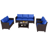 Garvee 5 Piece Outdoor Wicker Furniture Set Patio PE Rattan Sectional Sofa 6 Seating Coffee Table with Storage Powder Coated Steel Tempered Glass Patio Backyard