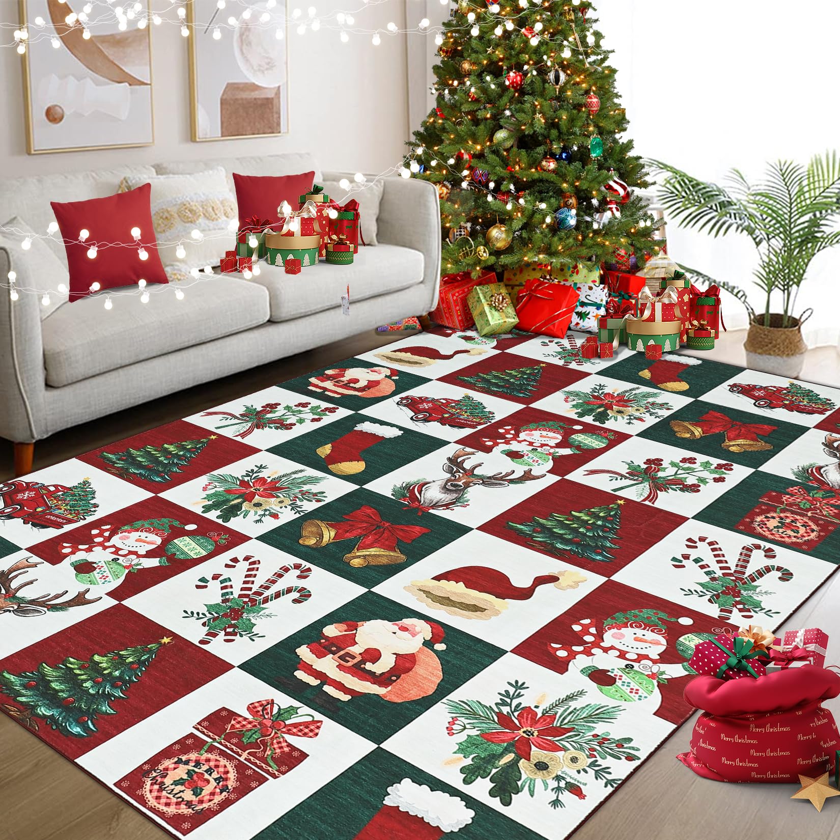 Garvee Christmas Rugs for Living Room 9x12 Low Pile Soft Stain ...