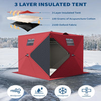 Garvee Pop-Up Portable Ice Fishing Tent for 3-4 Person - Insulated Oxford Hub Shelter - Waterproof, Quick Setup, Anchors, Ropes & Carry Bag Included - Winter Fishing Gear - Winter fishing cover | 70.8*70.8*77.74INCH | Red;
