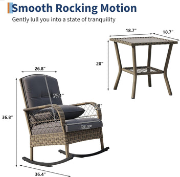 Garvee Set of 2 Outdoor Wicker Rocking Chairs, PE Rattan Patio Rockers with Thick Cushions & Steel Frame for Porch, Garden, Backyard & Deck