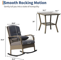 Garvee Set of 2 Outdoor Wicker Rocking Chairs, PE Rattan Patio Rockers with Thick Cushions & Steel Frame for Porch, Garden, Backyard & Deck