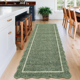 Garvee Long Runner Rug 2x10 Scalloped Runner Neutral Accent Rug with Non Slip TPR Backing, Low Pile Thin Kitchen Mats, Soft Non Shedding Floor Covering, Indoor Carpet for Hallway, Green - Green