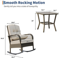 Garvee 1 piece Outdoor Wicker Rocking Chair, PE Rattan Patio Rocker with Thick Cushions, Steel Frame, All-Weather Rocking Chair for Porch, Garden & Backyard, Beige